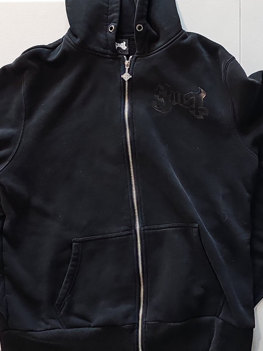 Ghost Band 100% Cotton Full Zip "Bat Winged" Hoodie Upside Cross | Size: XL
